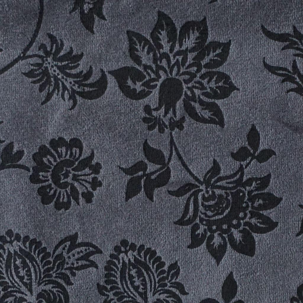 Preview: Nickistoff bedruckt Blüten Zweige grau schwarz